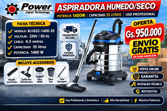 🚀 ASPIRADORA HÚMEDO / SECO 35L – POTENCIA INDUSTRIAL 1400W